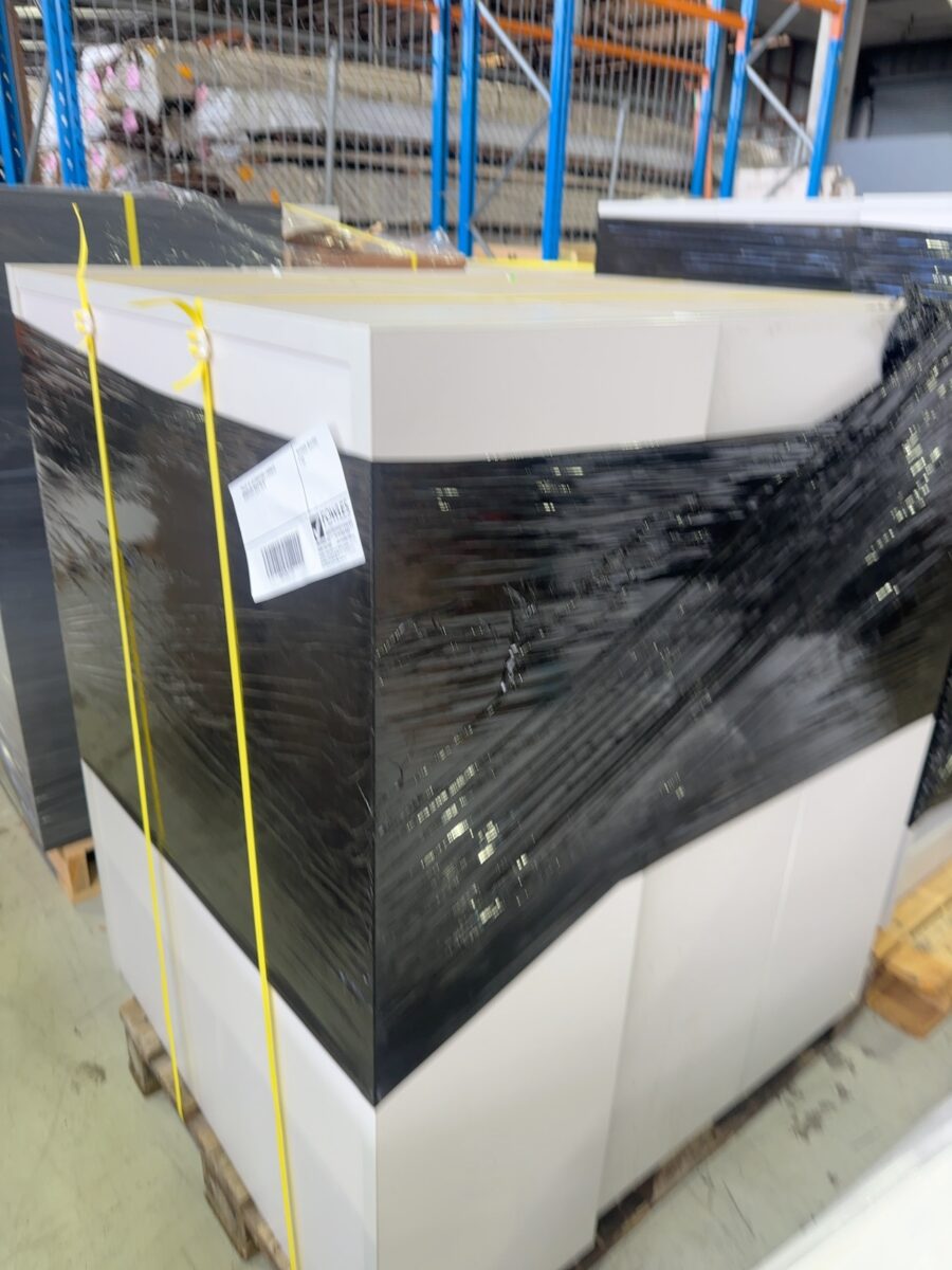 PALLET OF SECONDHAND LAMINATE BOOKCASES SOLD AS IS