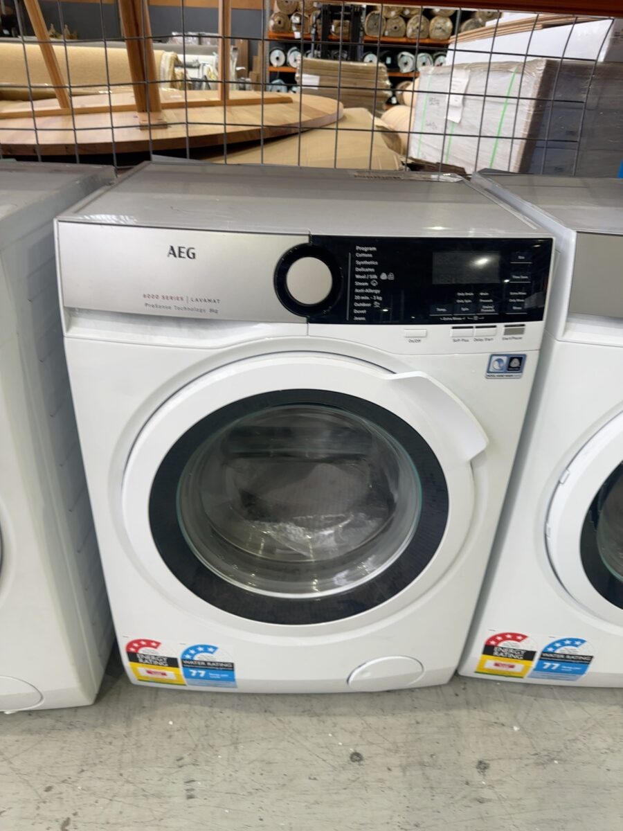 AEG 8kg 6000 SERIES FRONT LOAD WASHING MACHINE WITH PROSENSE TECHNOLOGY, 1400 SPIN SPEED, 10 WASH PROGRAMS, STEAM REFRESH OPTION, WOOLMARK BLUE CERTIFICATION, ULTRA QUICK PROGRAM, AQUA CONTROL SYSTEM, MODEL LF6ES8431A **3 YEAR MANUFACTURER WARRANTY**
