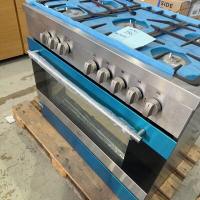 EX DISPLAY EV90DFSX 900MM FREESTANDING OVEN, DUAL FUEL WITH 3 MONTH WARRANTY *MISALIGNED DOOR, SOLD AS IS*