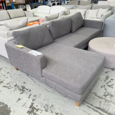 EX STAGING HIRE - DARK GREY COUCH WITH CHAISE, SOLD AS IS