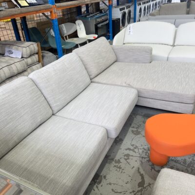 EX STAGING HIRE - LIGHT GREY COUCH WITH CHAISE, SOLD AS IS