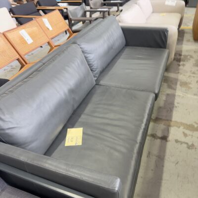 EX STAGING HIRE - DARK GREY LEATHER 3 SEATER SOFA, SOLD AS IS