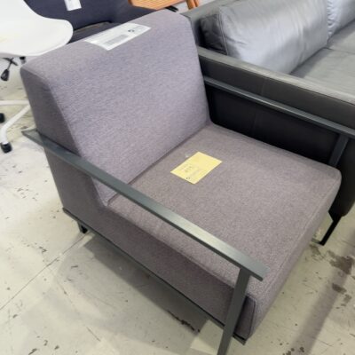 EX STAGING HIRE - GREY ARMCHAIR WITH METAL FRAME, SOLD AS IS