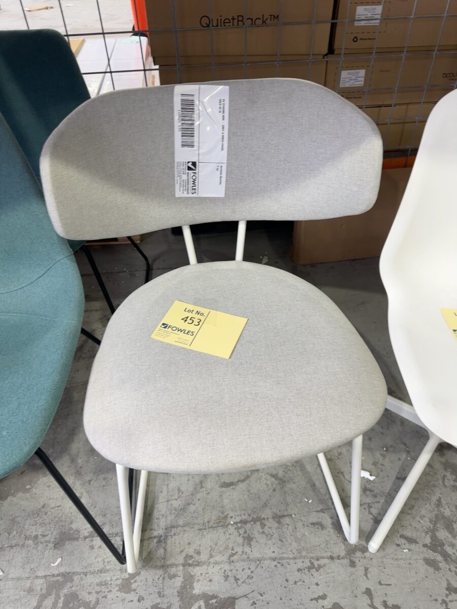 EX STAGING HIRE - GREY & WHITE CHAIR, SOLD AS IS