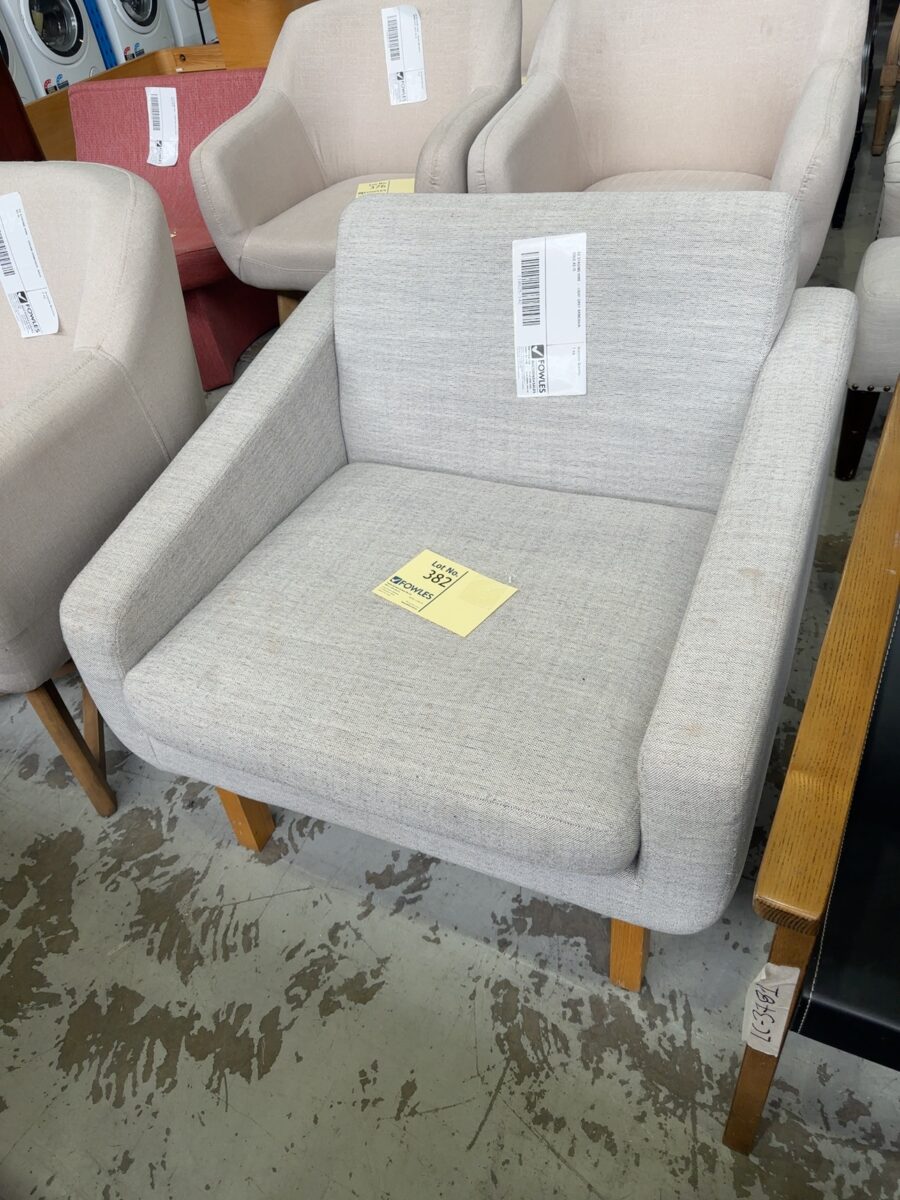 EX STAGING HIRE - LIGHT GREY ARMCHAIR, SOLD AS IS