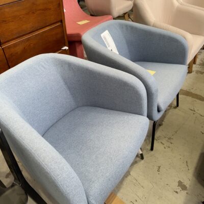 EX STAGING HIRE - BLUE MATERIAL ARMCHAIR, SOLD AS IS