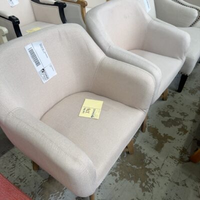EX STAGING HIRE - BEIGE MATERIAL ARMCHAIR, SOLD AS IS