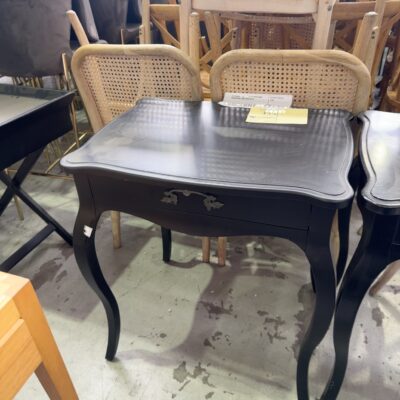 EX STAGING - BLACK CURVED QUEEN ANNE BEDSIDE/SIDE TABLE SOLD AS IS