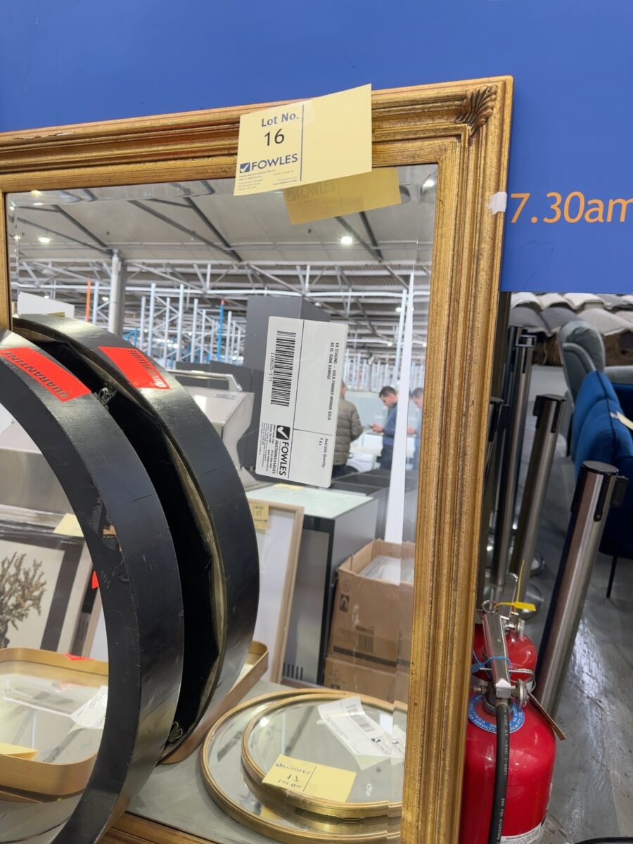 EX STAGING - GOLD FRAMED MIRROR SOLD AS IS, SOME DAMAGE