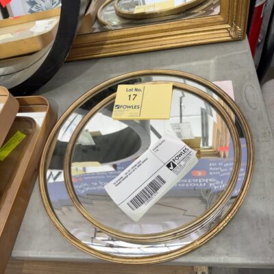 EX STAGING - SET OF 2 ROUND GOLD FRAMED MIRROR SOLD AS IS, SOME DAMAGE