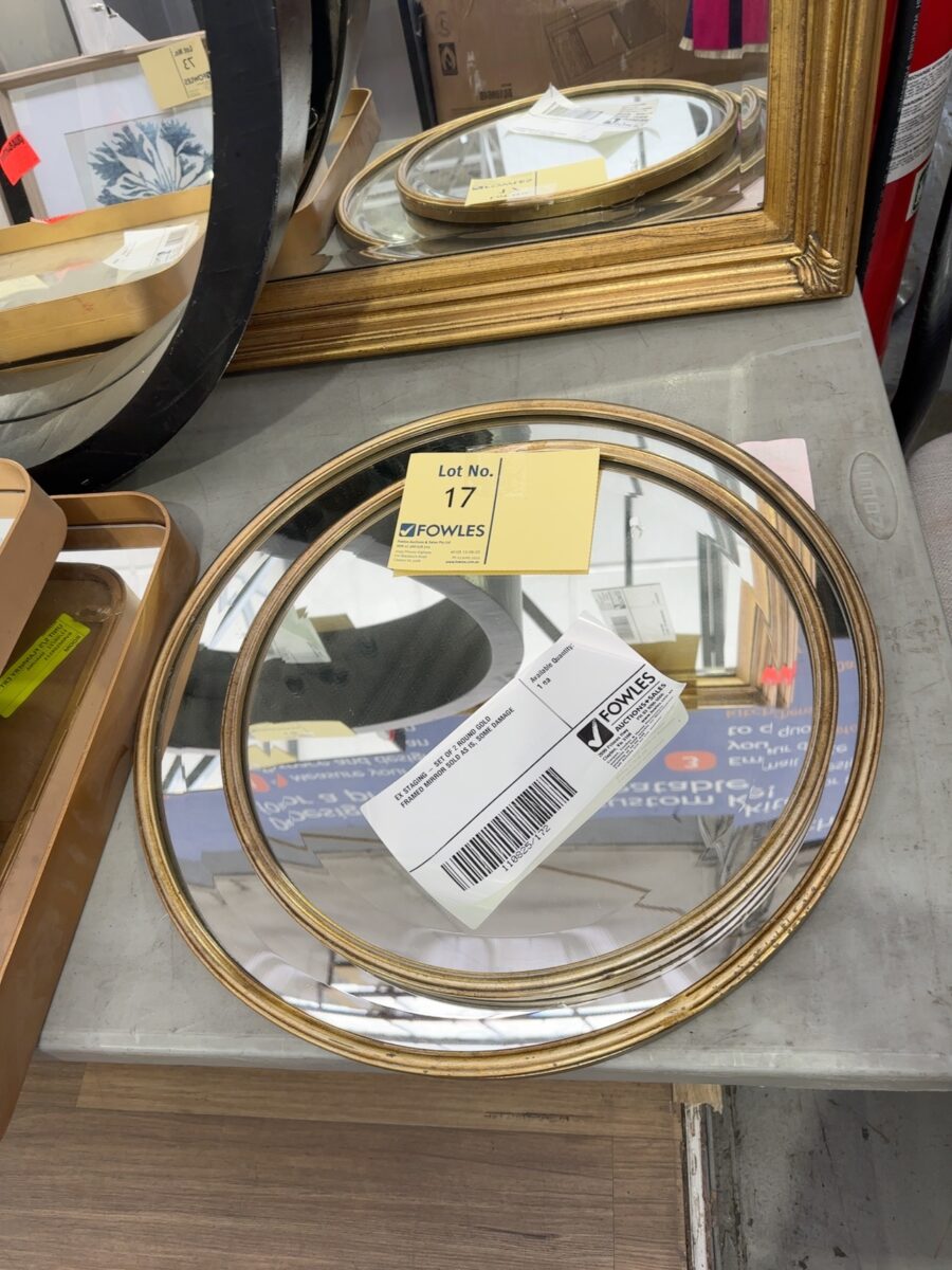 EX STAGING - SET OF 2 ROUND GOLD FRAMED MIRROR SOLD AS IS, SOME DAMAGE
