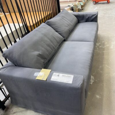 EX STAGING - GREY MATERIAL 3 SEATER COUCH SOLD AS IS