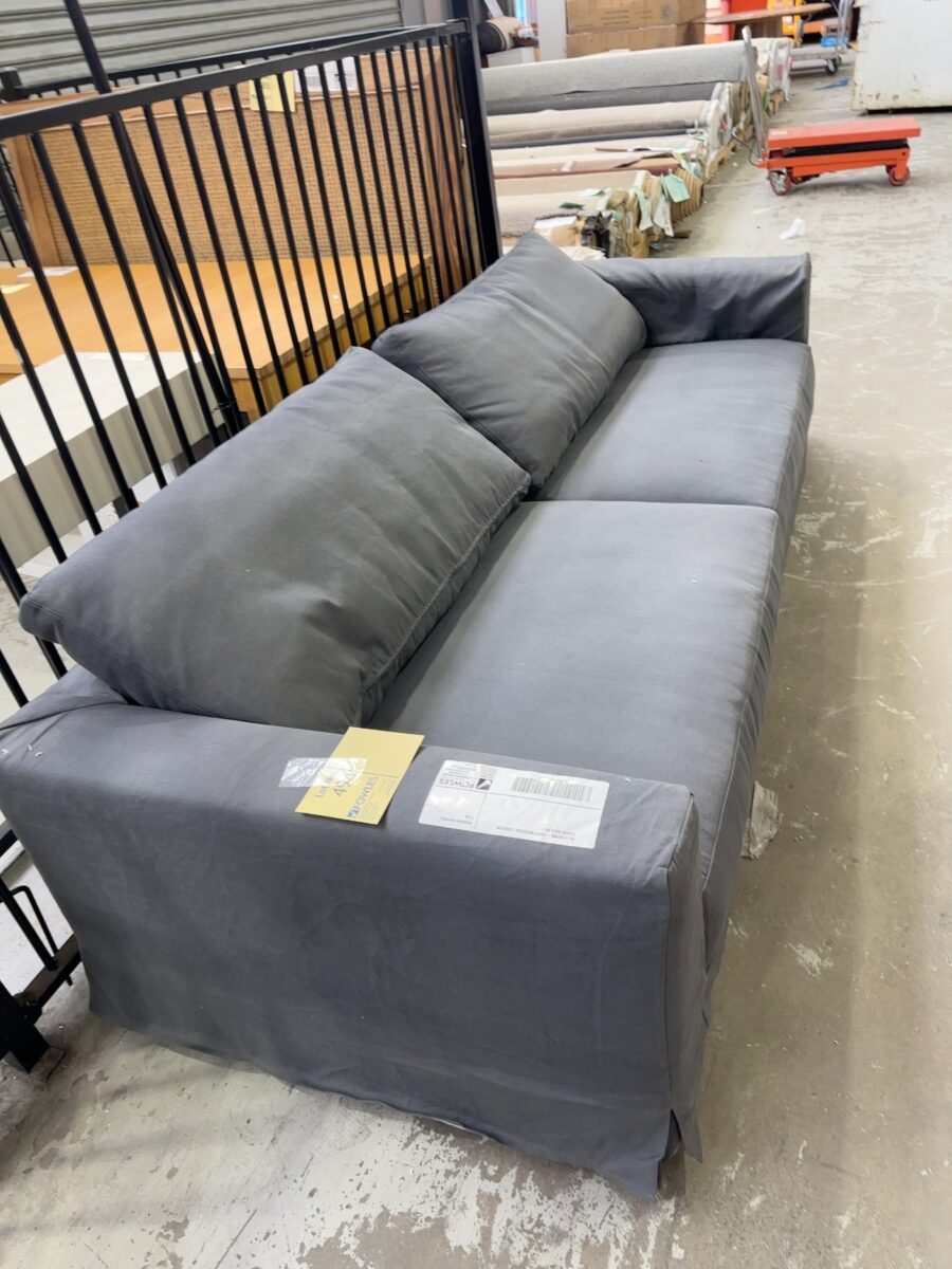 EX STAGING - GREY MATERIAL 3 SEATER COUCH SOLD AS IS