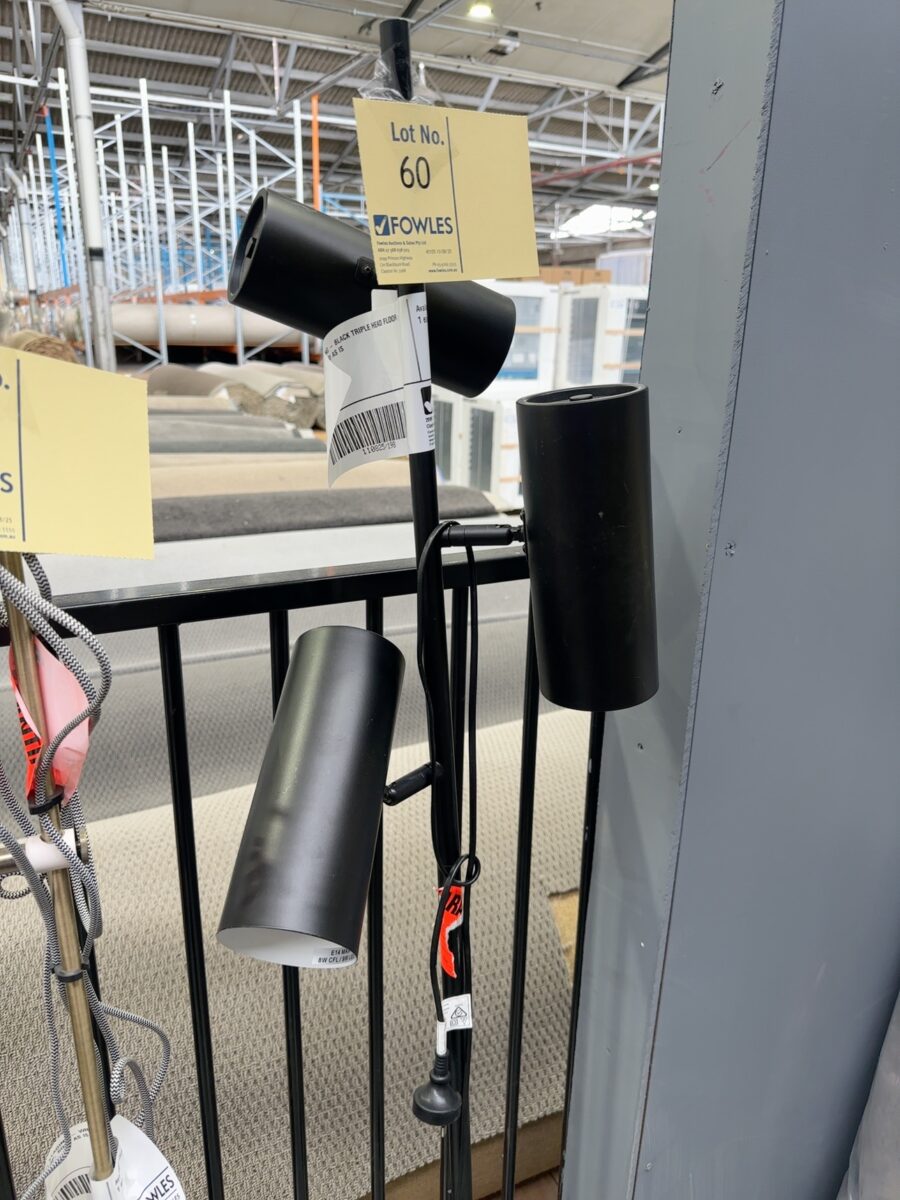 EX STAGING - BLACK TRIPLE HEAD FLOOR LAMP, SOLD AS IS