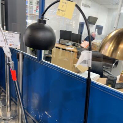 EX STAGING - LARGE CURVED BLACK METAL FLOOR LAMP, SOLD AS IS