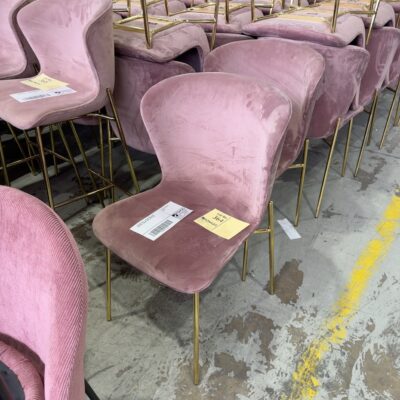 EX EVENT HIRE - BLUSH PINK VELVET MATERIAL DINING CHAIR, SOLD AS IS