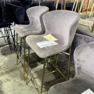 EX EVENT HIRE - LIGHT GREY VELVET MATERIAL BAR CHAIR, SOLD AS IS