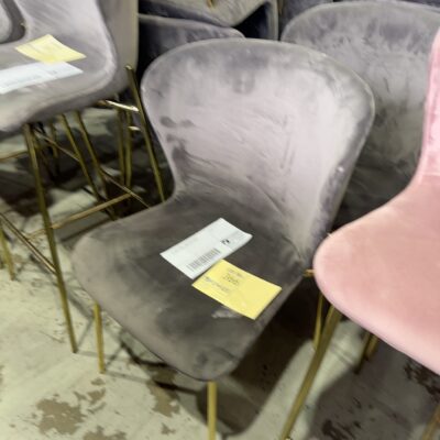 EX EVENT HIRE - LIGHT GREY VELVET MATERIAL DINING CHAIR, SOLD AS IS