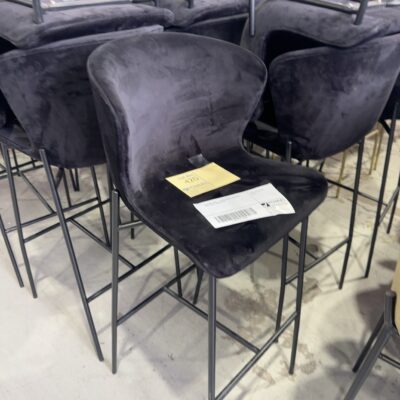 EX EVENT HIRE - BLACK VELVET MATERIAL BAR CHAIR, SOLD AS IS