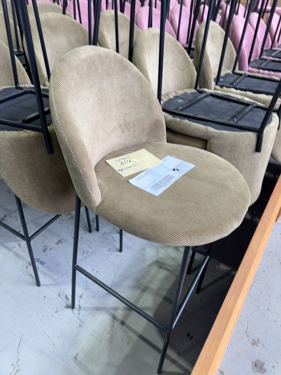 EX EVENT HIRE - OLIVE GREEN CORD MATERIAL BAR CHAIR, SOLD AS IS