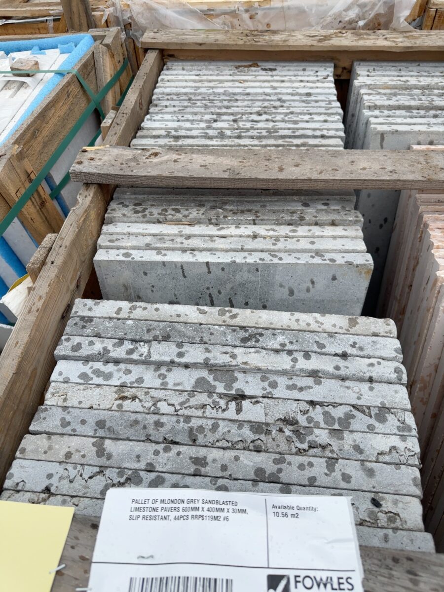 PALLET OF MLONDON GREY SANDBLASTED LIMESTONE PAVERS 600MM X 400MM X 30MM, SLIP RESISTANT, 44PCS RRP$119M2 #6