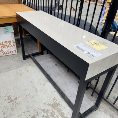 EX STAGING - GLOSS WHITE & TIMBER HALL TABLE SOLD AS IS