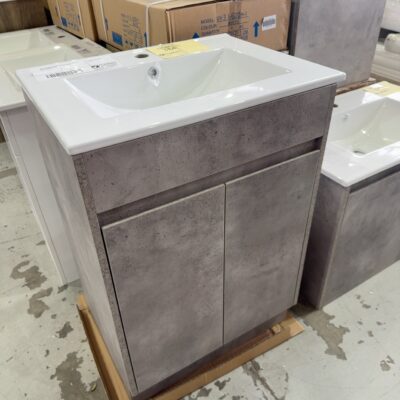 NEW 600MM CONCRETE GREY FLOOR VANITY  WITH CERAMIC TOP