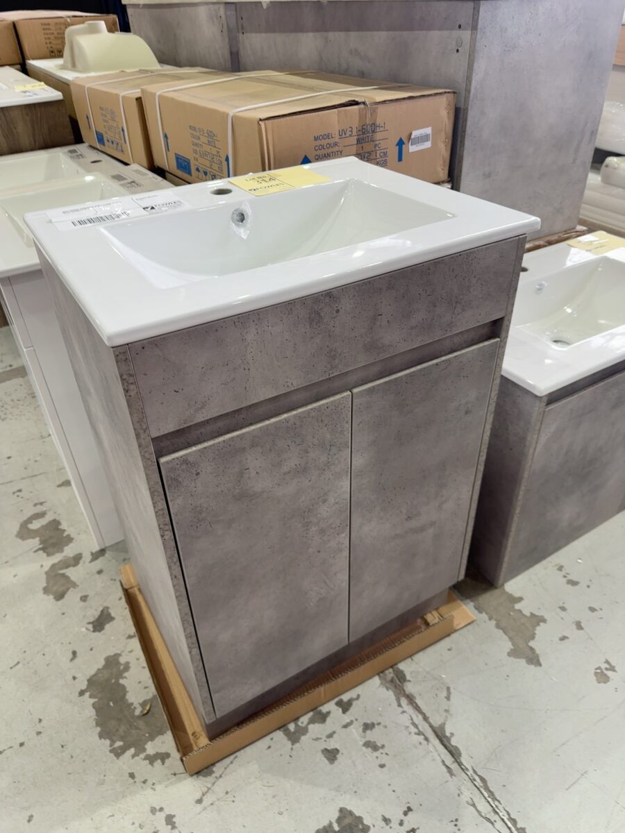 NEW 600MM CONCRETE GREY FLOOR VANITY  WITH CERAMIC TOP