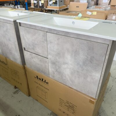 NEW 900MM WALL HUNG CONCRETE GREY VANITY WITH WHITE CERAMIC TOP CAWH11-900L