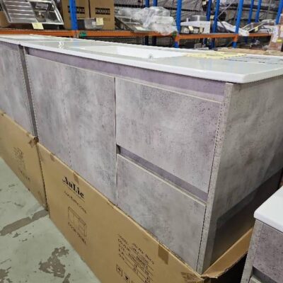 NEW LOLA WALL HUNG 1200MM GREY VANITY, WITH DRAWERS RIGHT HAND, WITH WHITE CRYSTAL CERAMIC TOP, CAWH11-1200R & CT28/1200