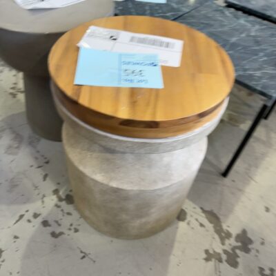 EX STAGING - CONCRETE & TIMBER ROUND SIDE TABLE SOLD AS IS