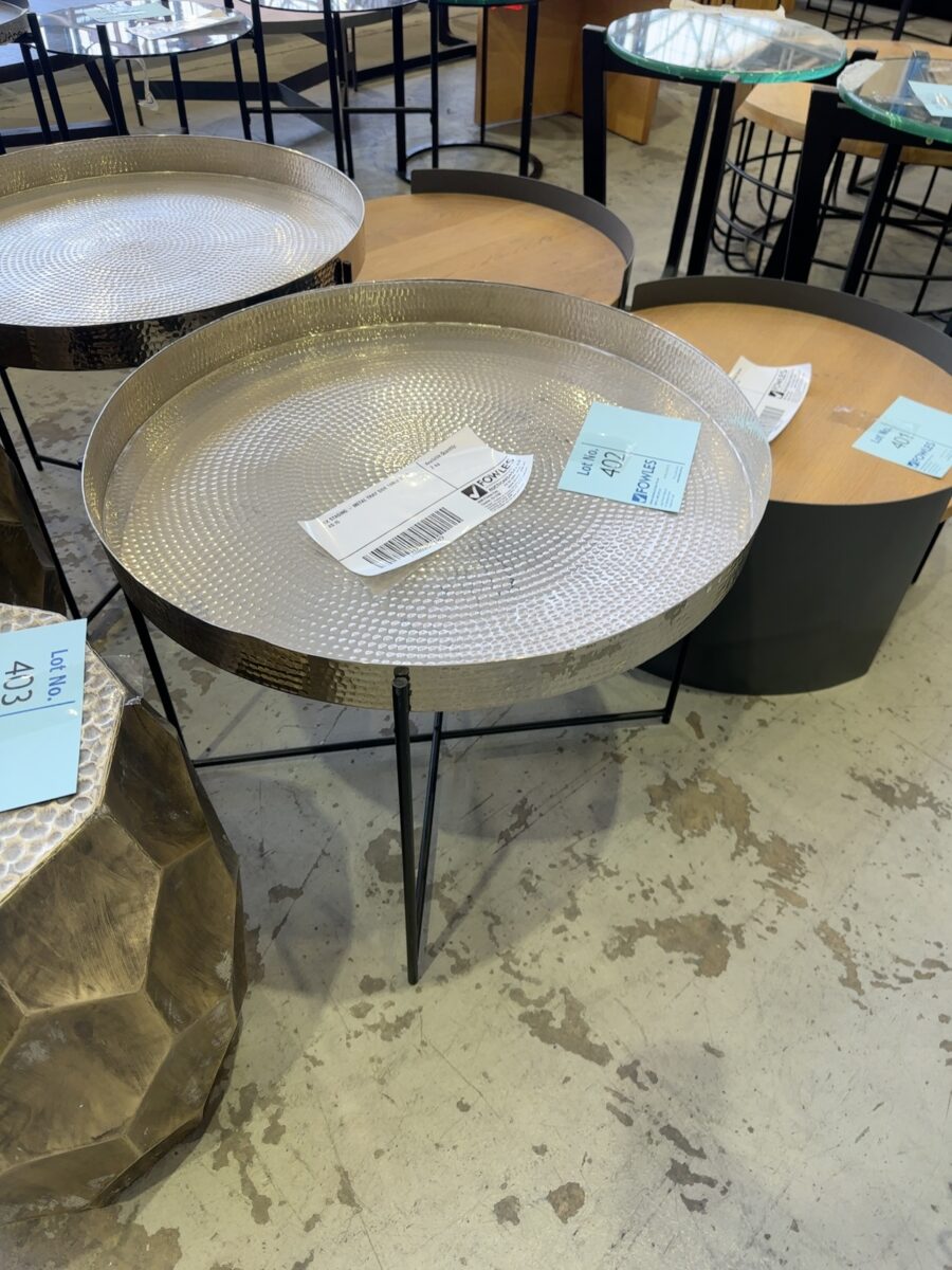 EX STAGING - METAL TRAY SIDE TABLE SOLD AS IS