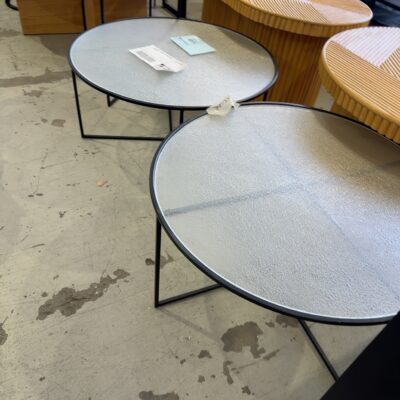 EX STAGING - ROUND GLASS COFFEE TABLE SOLD AS IS
