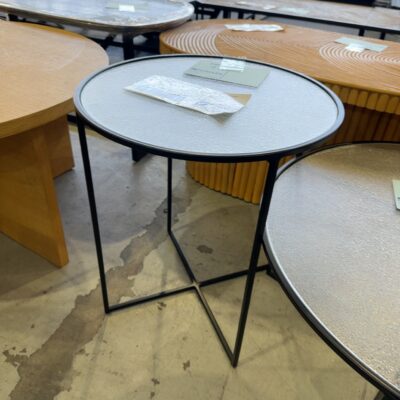 EX STAGING - ROUND GLASS SIDE TABLE SOLD AS IS