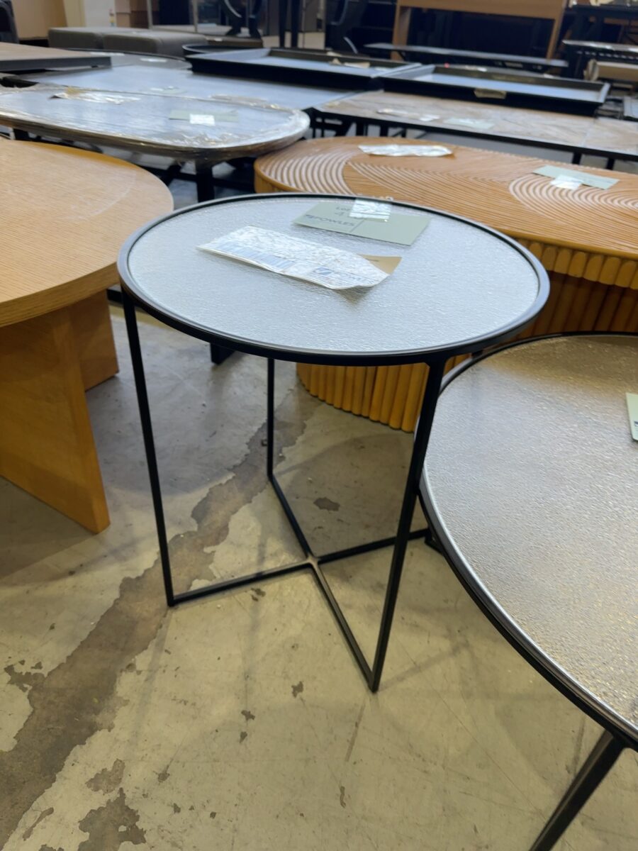 EX STAGING - ROUND GLASS SIDE TABLE SOLD AS IS