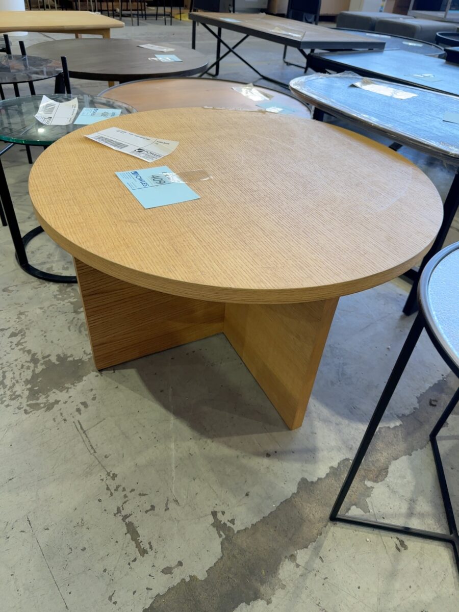 EX STAGING - ROUND TIMBER COFFEE TABLE SOLD AS IS