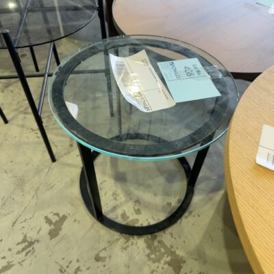 EX STAGING - ROUND GLASS COFFEE TABLE SOLD AS IS