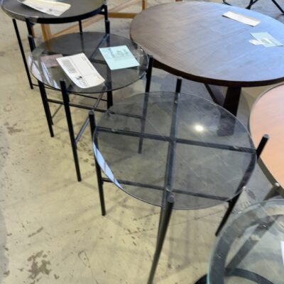 EX STAGING - ROUND GLASS COFFEE TABLE SOLD AS IS