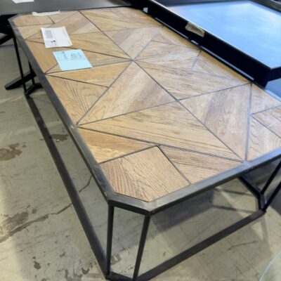 EX STAGING - BLACK METAL & TIMBER COFFEE TABLE SOLD AS IS