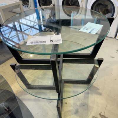 EX STAGING - ROUND GLASS COFFEE TABLE SOLD AS IS