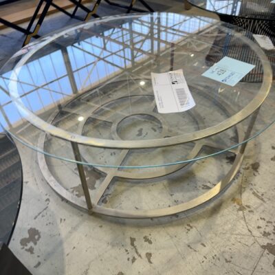 EX STAGING - CHROME METAL & GLASS COFFEE TABLE SOLD AS IS
