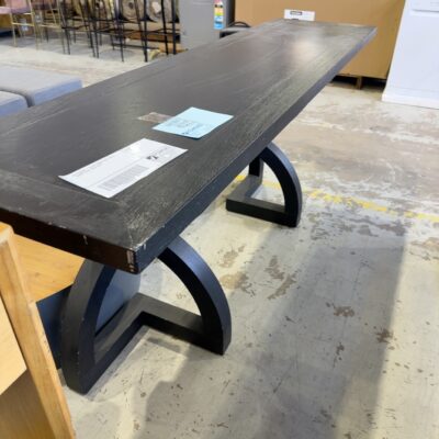EX STAGING - BLACK TIMBER HALL TABLE, CURVED LEGS, SOLD AS IS