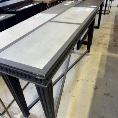 EX STAGING - BLACK HALL TABLE, METAL FRAME, SOLD AS IS