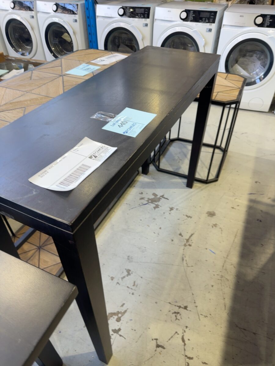EX STAGING - BLACK TIMBER HALL TABLE, SOLD AS IS
