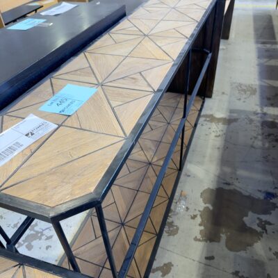 EX STAGING - TIMBER HALL TABLE WITH METAL FRAME, SOLD AS IS