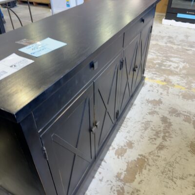 EX STAGING - BLACK BUFFET WITH DECORATIVE DOORS, SOLD AS IS