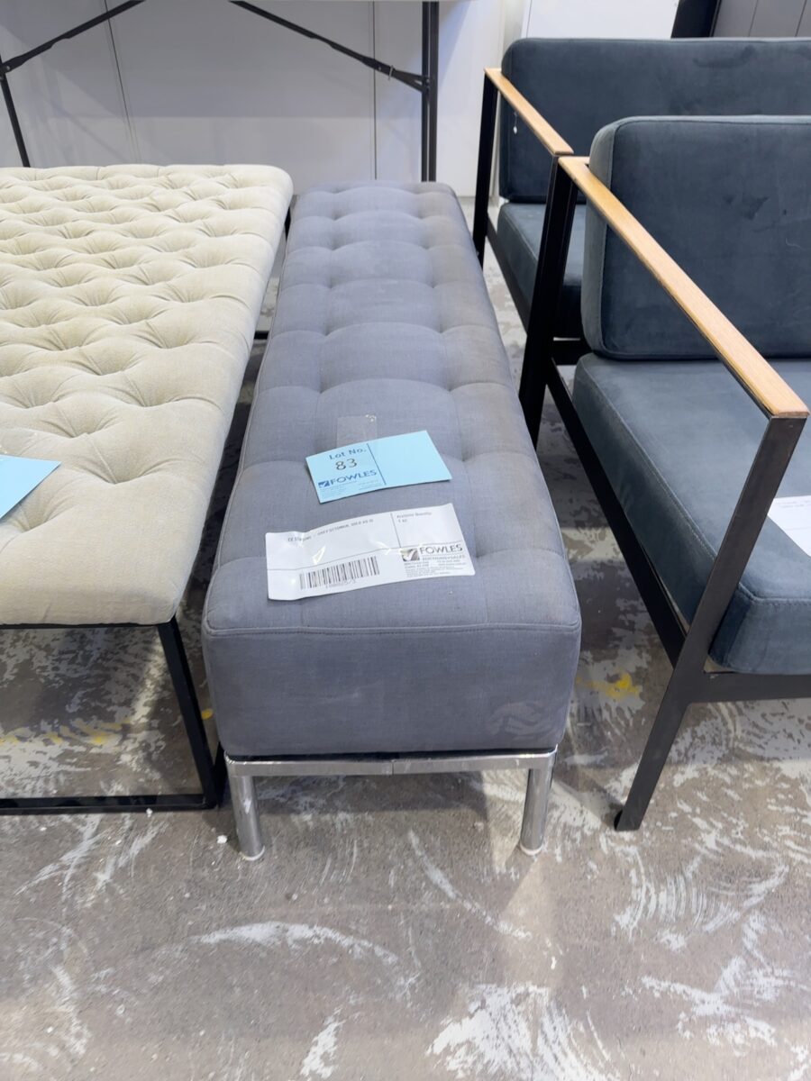 EX STAGING - GREY OTTOMAN, SOLD AS IS