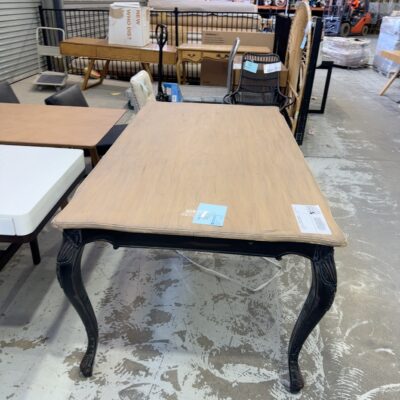 EX STAGING - LA MAISON 1800MM DINING TABLE, DARK ORNATE LEGS WITH TIMBER TOP, SOLD AS IS