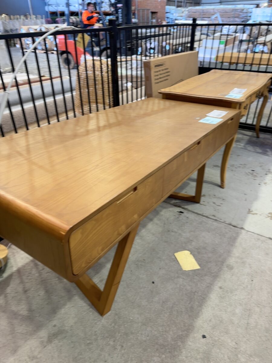 EX STAGING - 1800MM LARGE CURVED TIMBER DESK SOLD AS IS