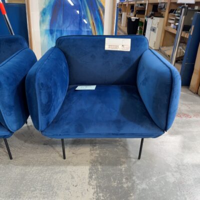 EX STAGING - BLUE VELVET ARMCHAIR SOLD AS IS